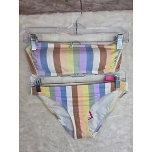 Xhilaration Womens Pastel Striped Ribbed Bandeau Bikini Set Multi Color Size M